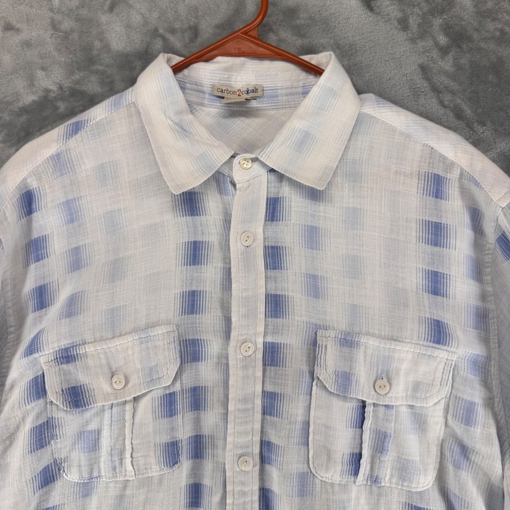 Carbon 2 Cobalt Men's Large L Blue Plaid Button Up Shirt 100% Cotton Casual